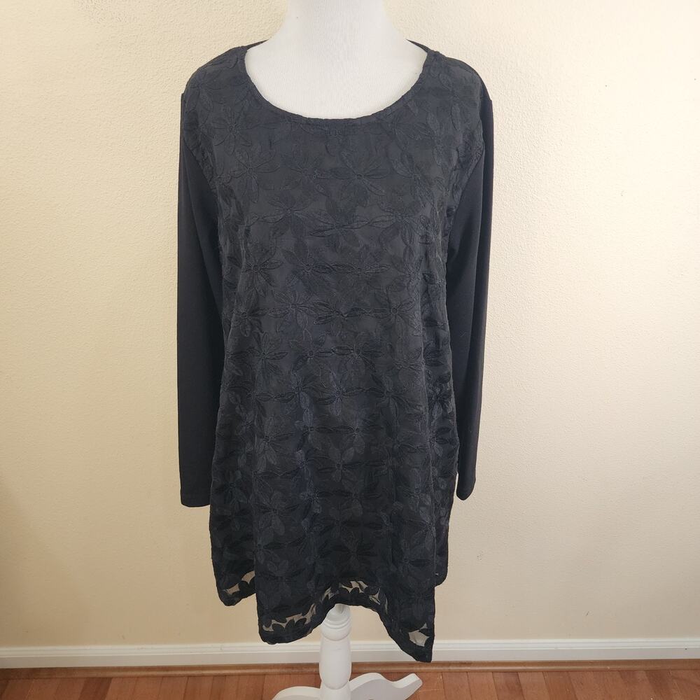 Good Life With Women's Black Long Sleeve Embroidered Shift Dress US XL, JPN LL